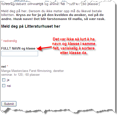Tanketråder fra en lektors hverdag: Googles skjema integrert i bloggen